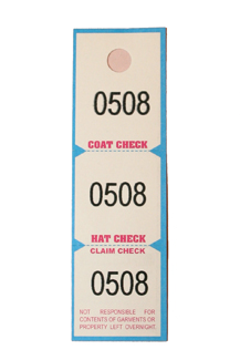 3-Part Coat Check Ticket Raffles, tickets, rolls, 50/50,  Ticket, coat, check