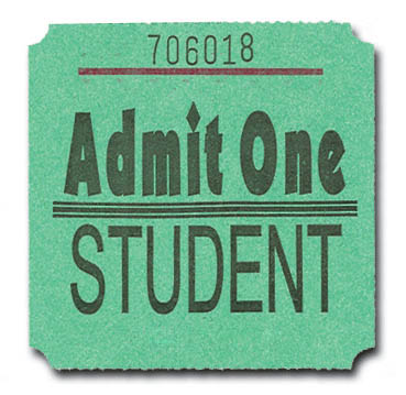 Billboard Admit One Student Ticket  Raffles, tickets, rolls, 50/50, Marquee, Ticket 