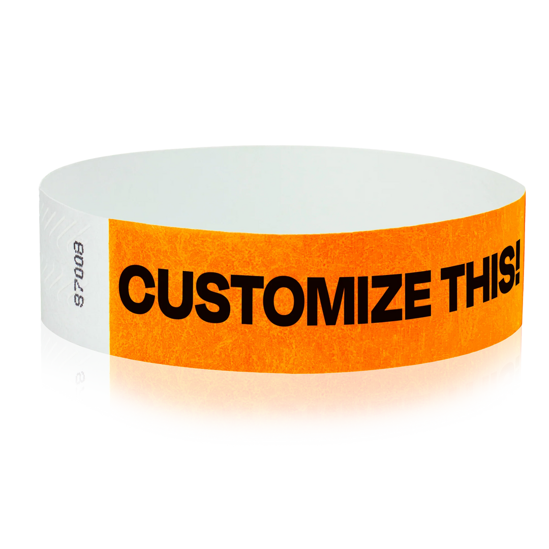1 Inch Custom Tyvek Wristbands - neon orange