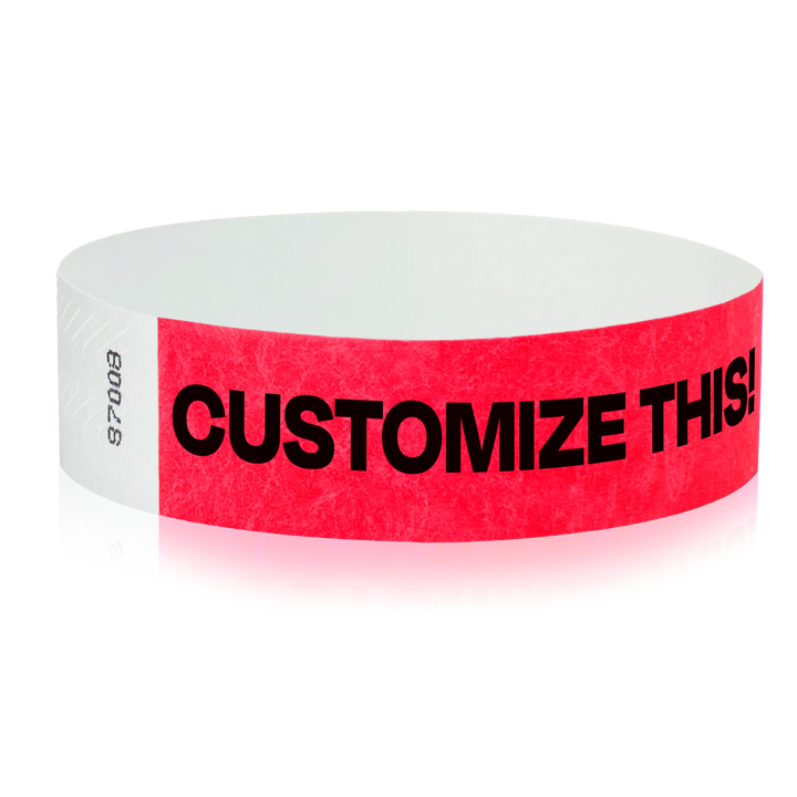 3/4 Inch Custom Tyvek Wristbands - neon red