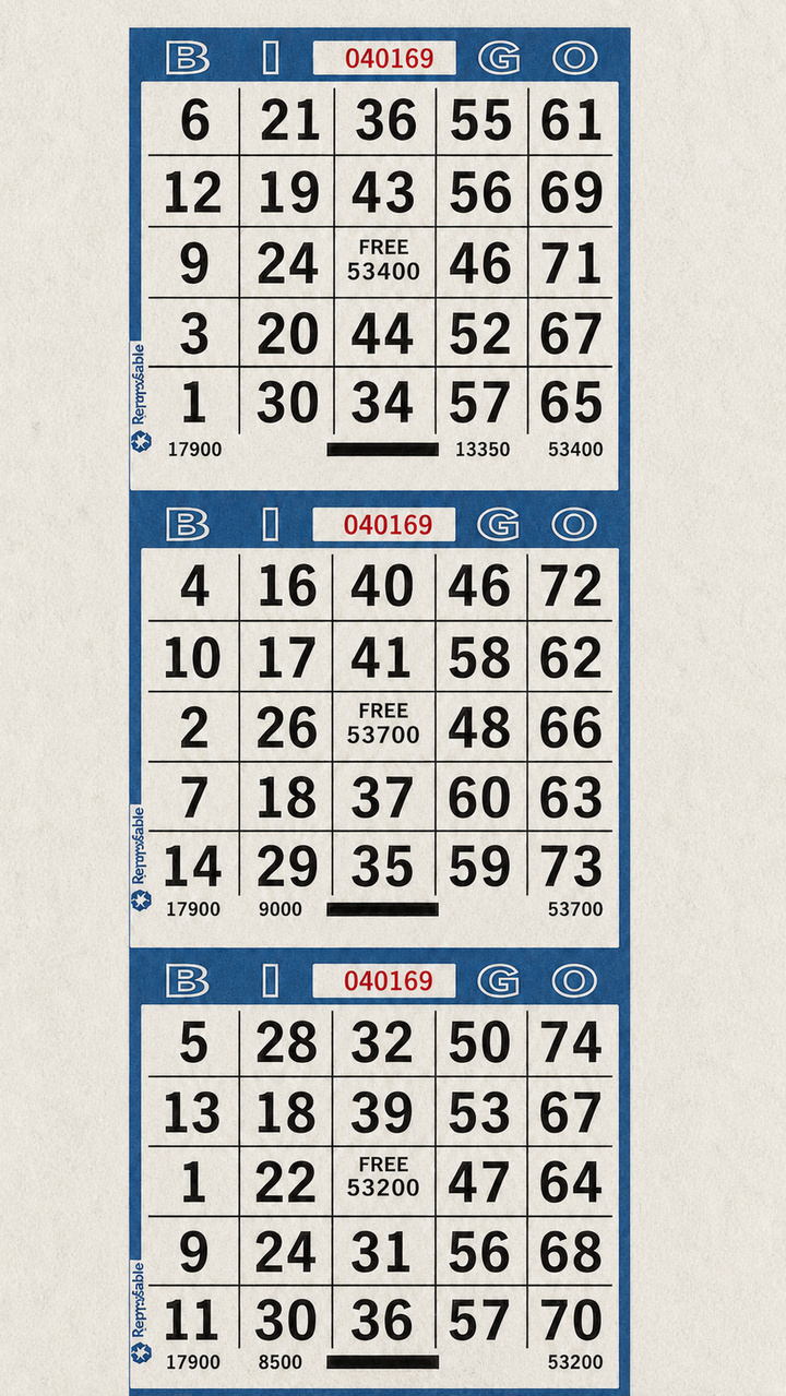 3-Face Vertical Bingo Paper