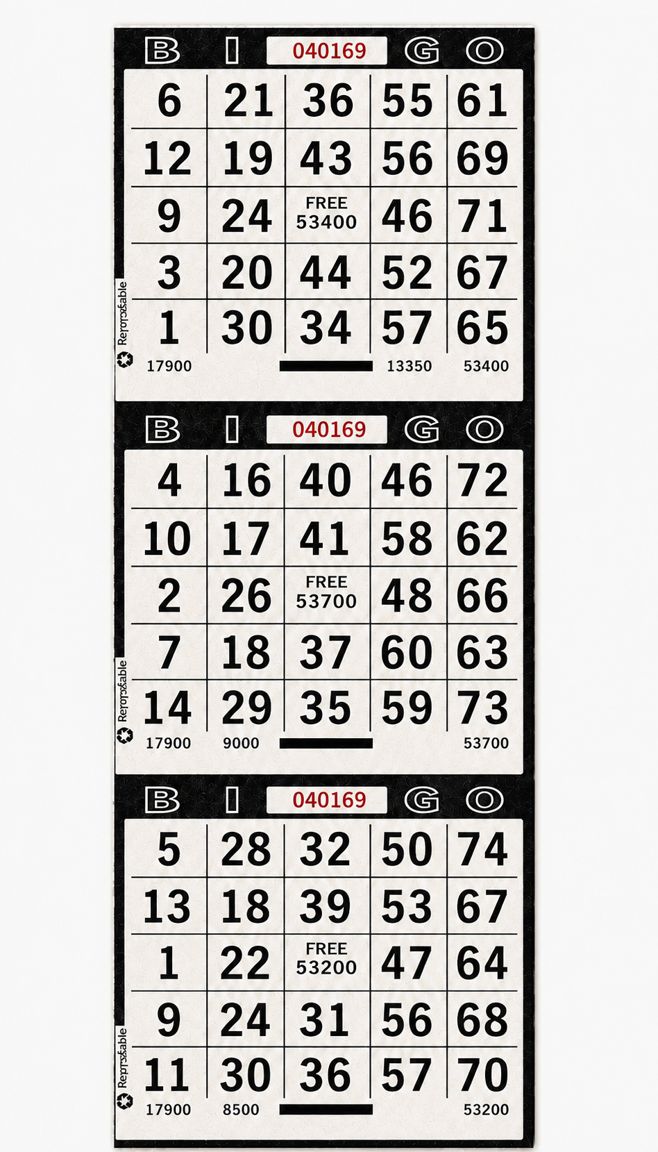 3 Face Vertical Bingo Paper- Black