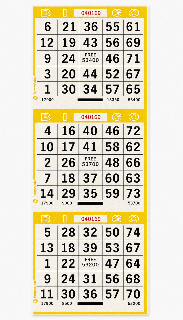 3 Face Vertical Bingo Paper- Yellow