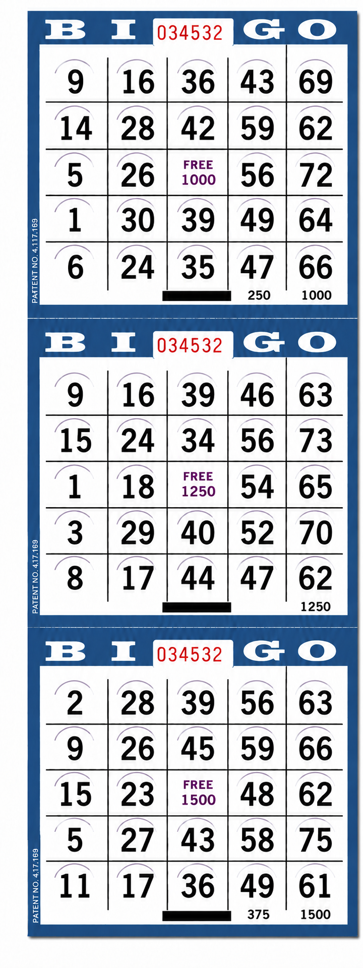 3 On Blue Pushout Bingo Cards
