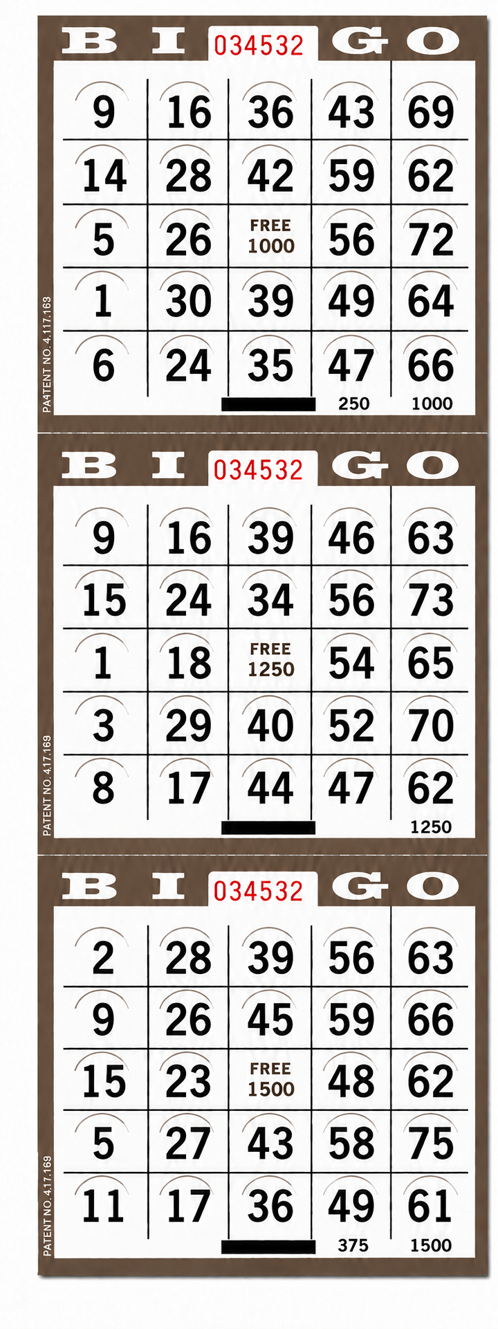 3 On Brown Pushout Bingo Cards