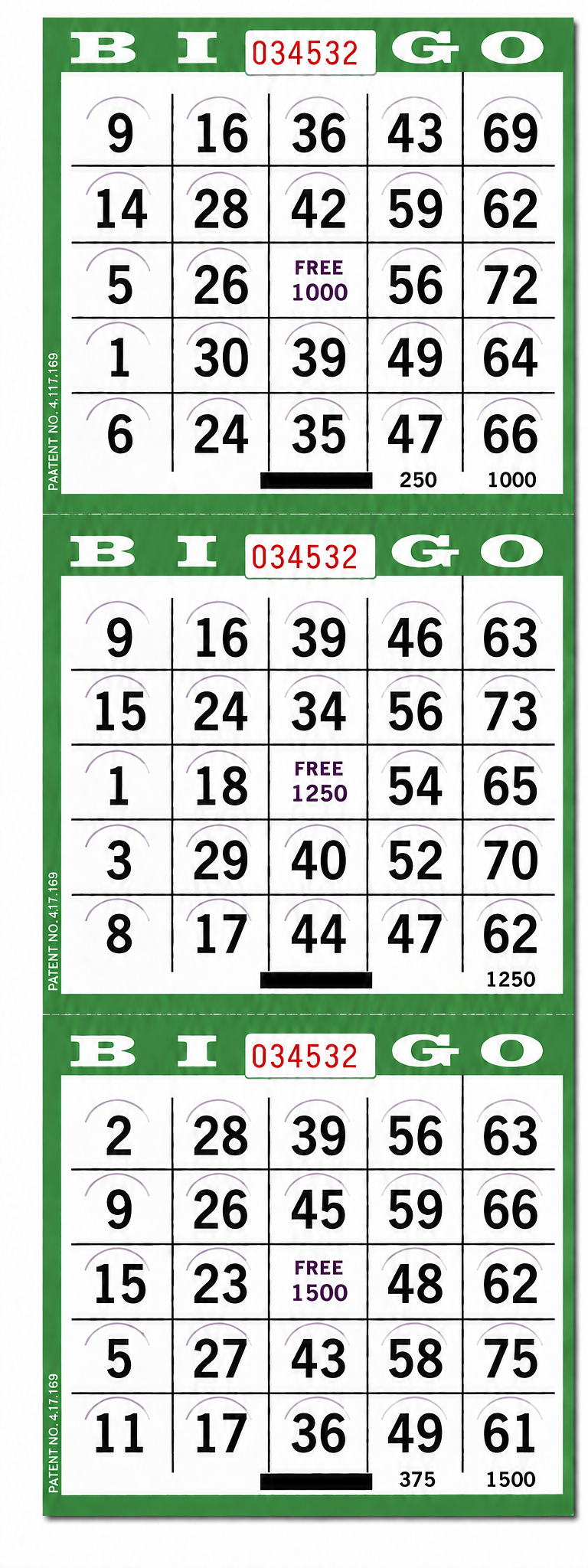 3 On Green Pushout Bingo Cards