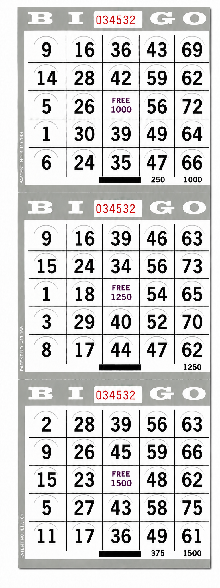 3 On Grey Pushout Bingo Cards