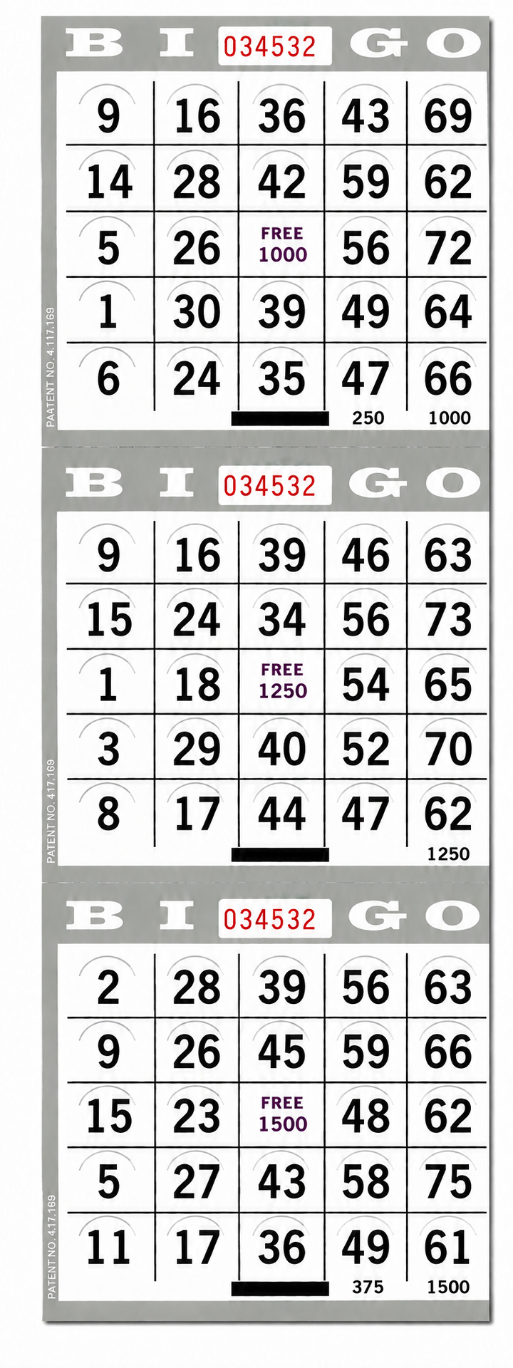 3 On Grey Pushout Bingo Cards