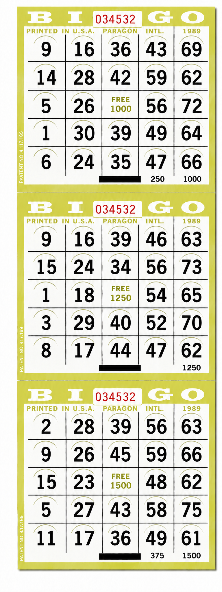 3 On Lime Pushout Bingo Cards
