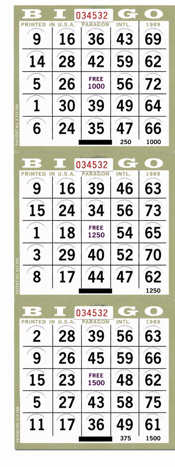 3 On Olive Pushout Bingo Cards