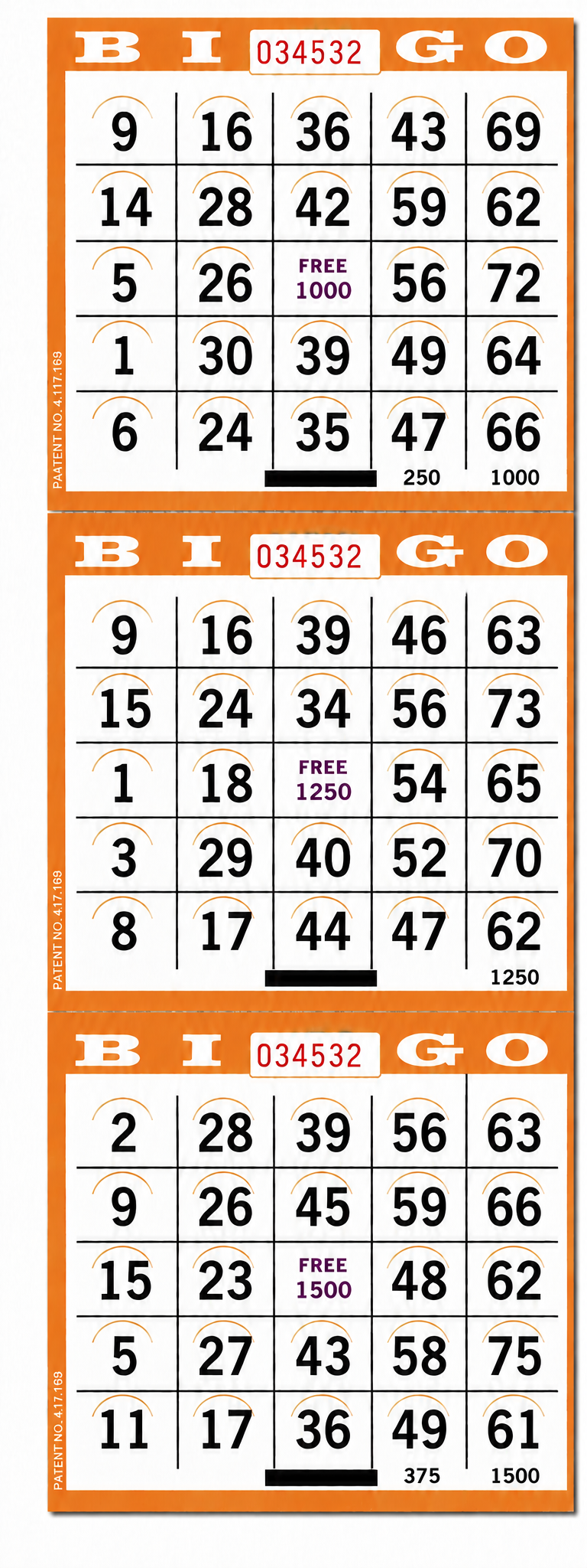 3 On Orange Pushout Bingo Cards