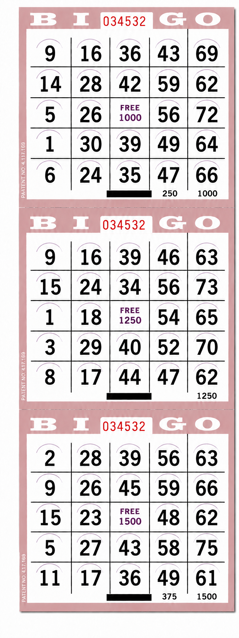 3 On Pink Pushout Bingo Cards