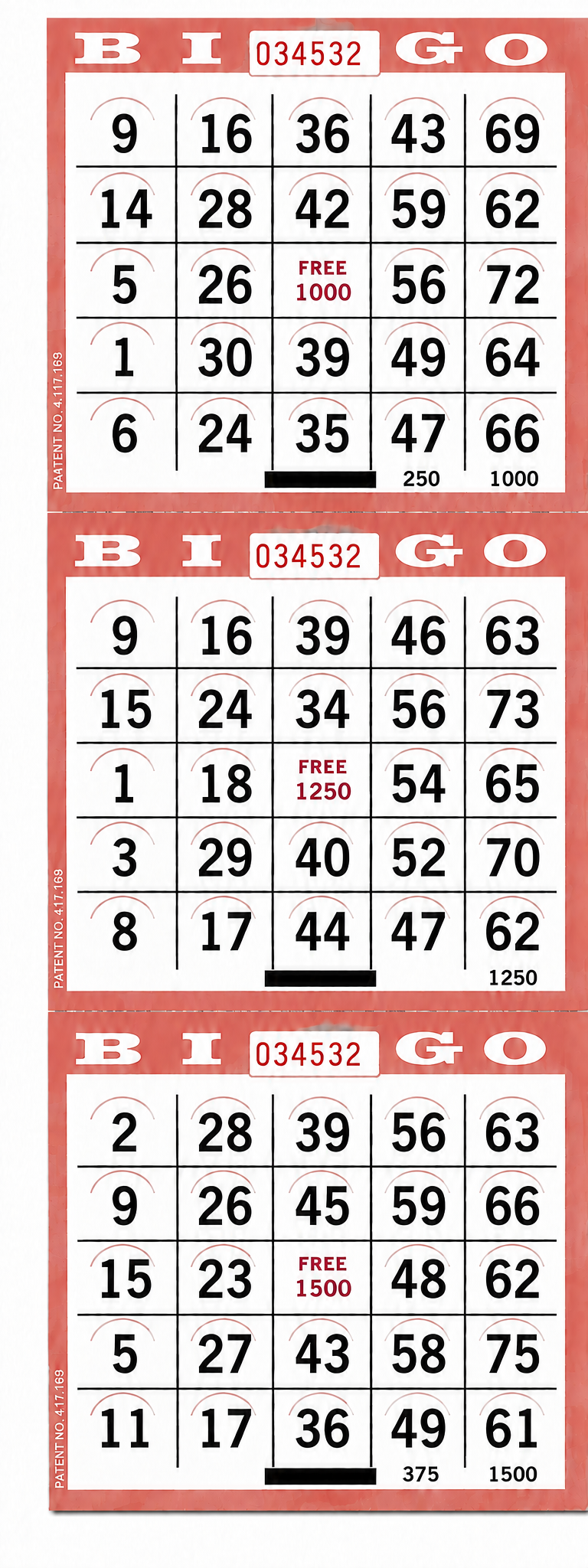 3 On Red Pushout Bingo Cards