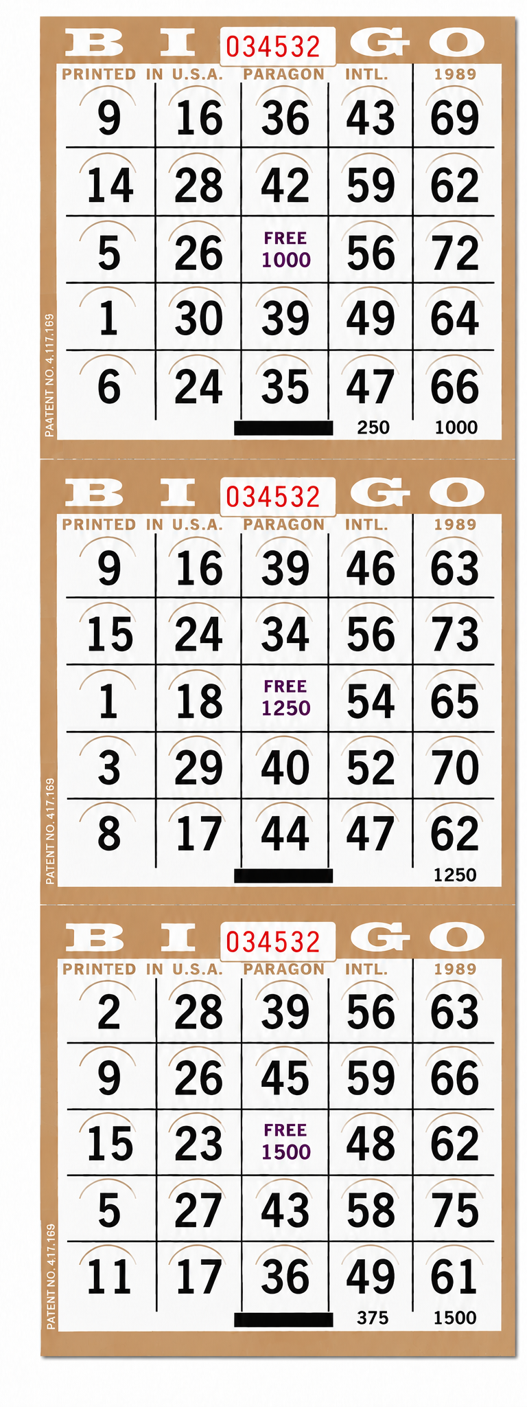 3 On Tan Pushout Bingo Cards