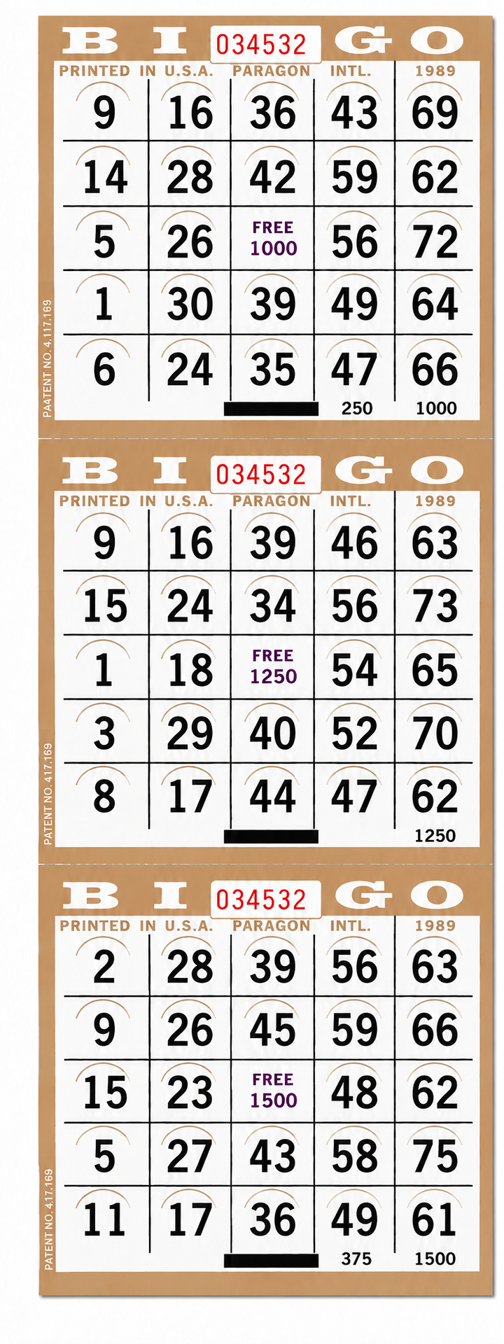 3 On Tan Pushout Bingo Cards
