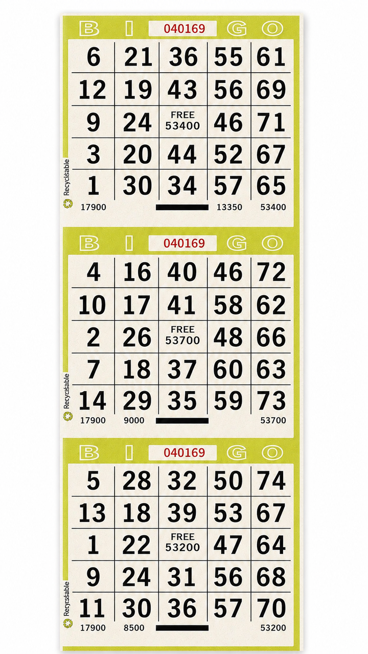 3 On Vertical Bingo Paper Lime