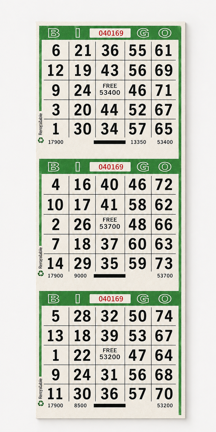 3 On Vertical Green Bingo Paper