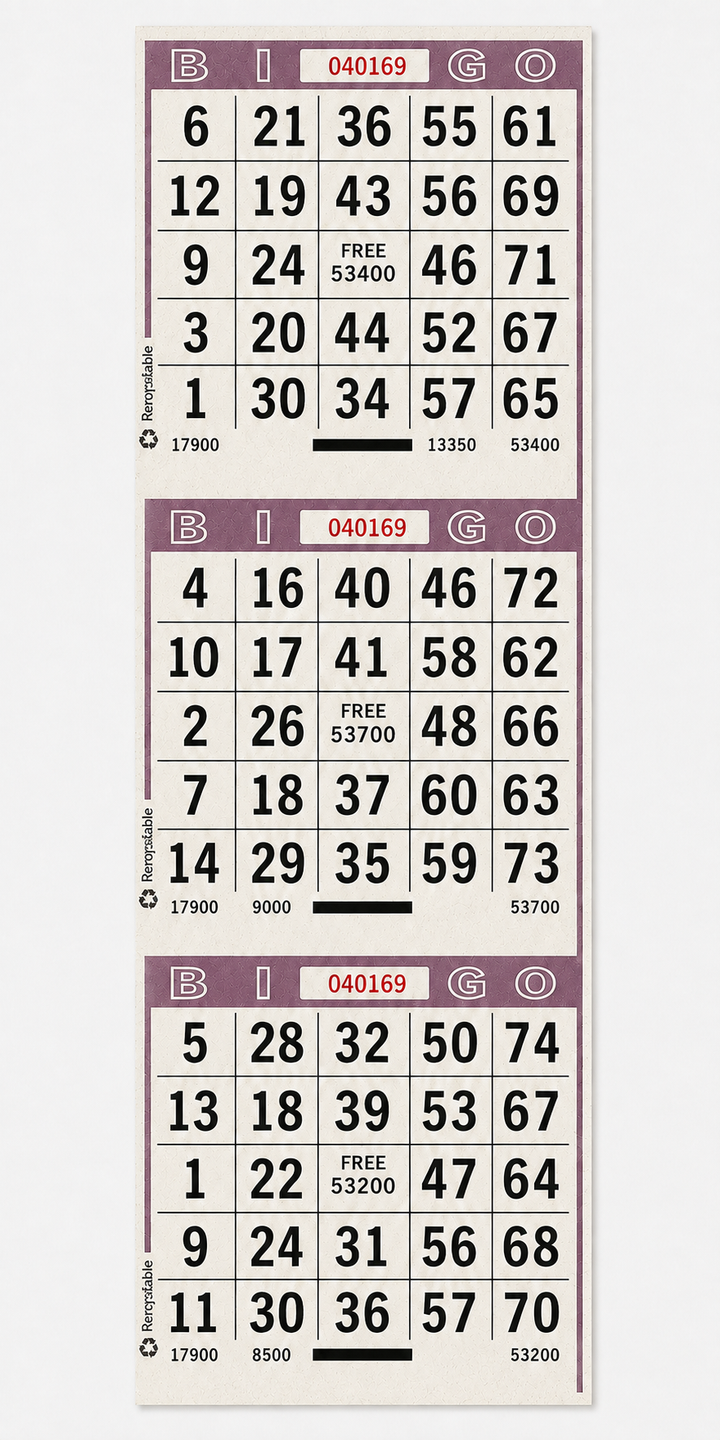 3 On Vertical Purple Bingo Paper