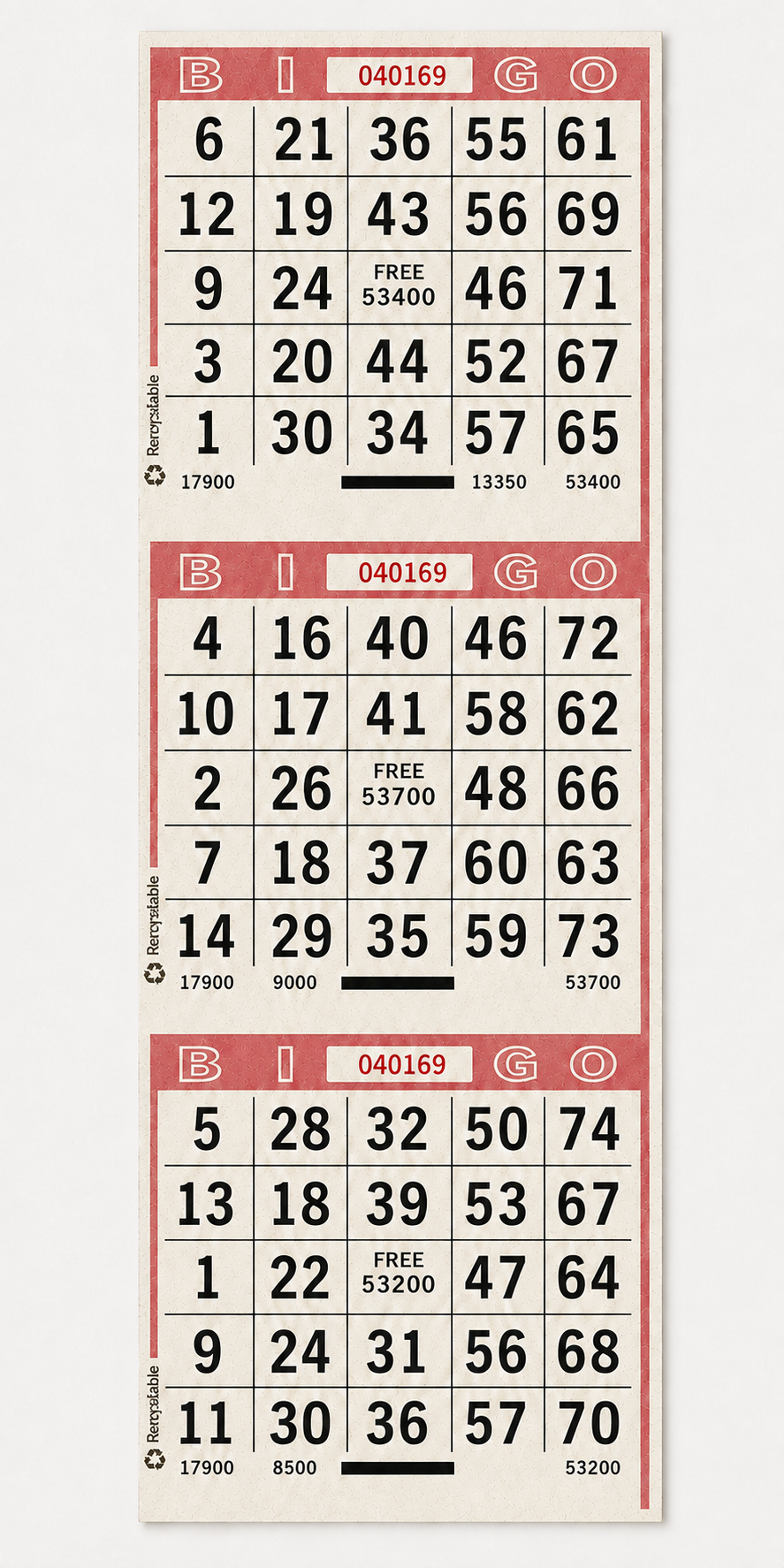 3 On Vertical Red Bingo Paper