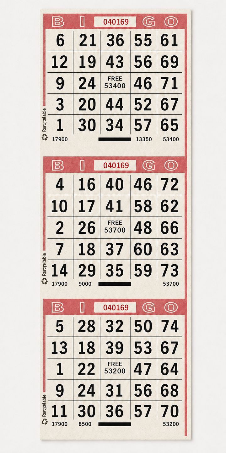 3 On Vertical Red Bingo Paper
