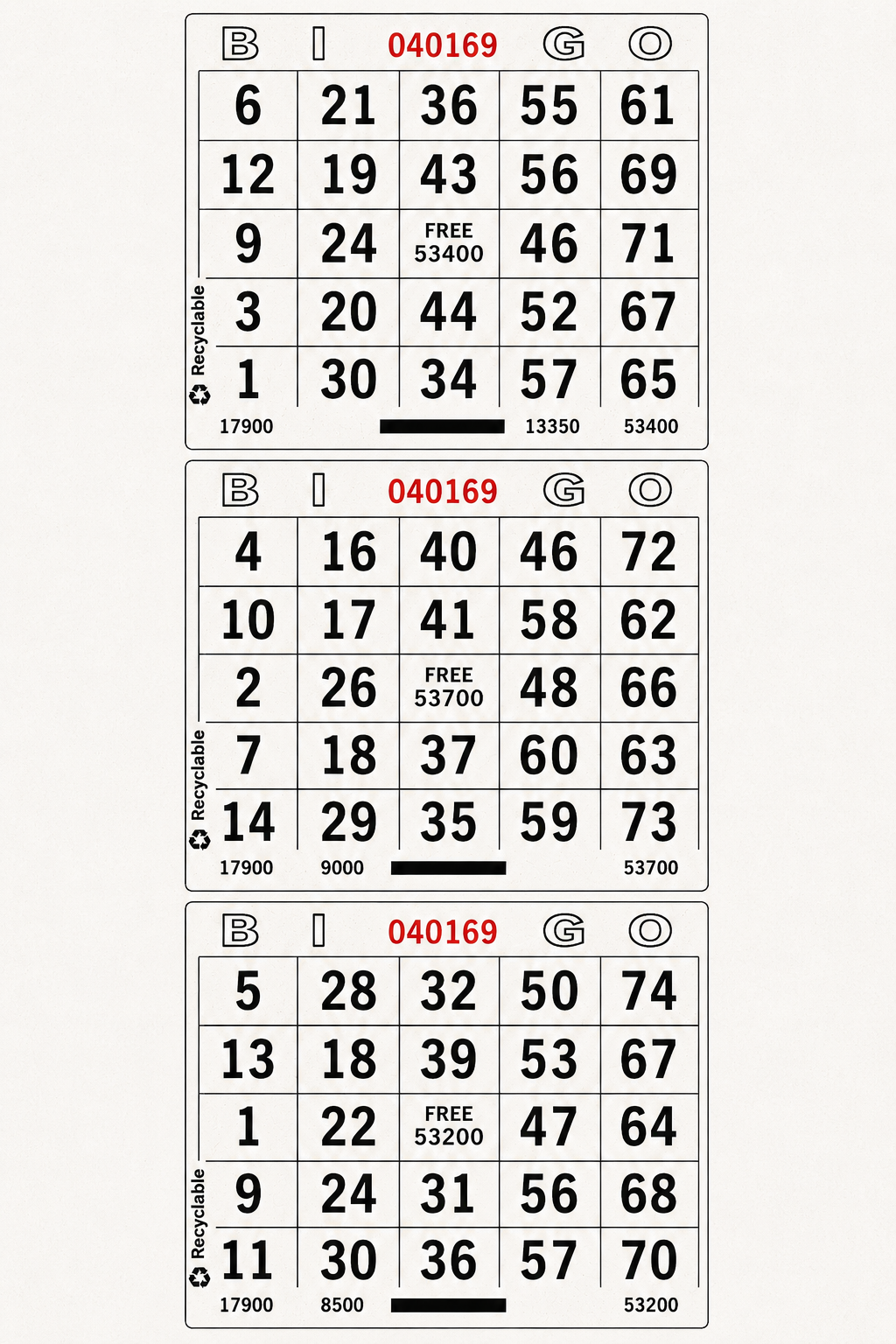 3 On Vertical White Bingo Paper
