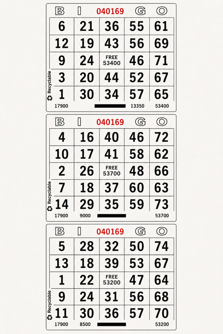 3 On Vertical White Bingo Paper