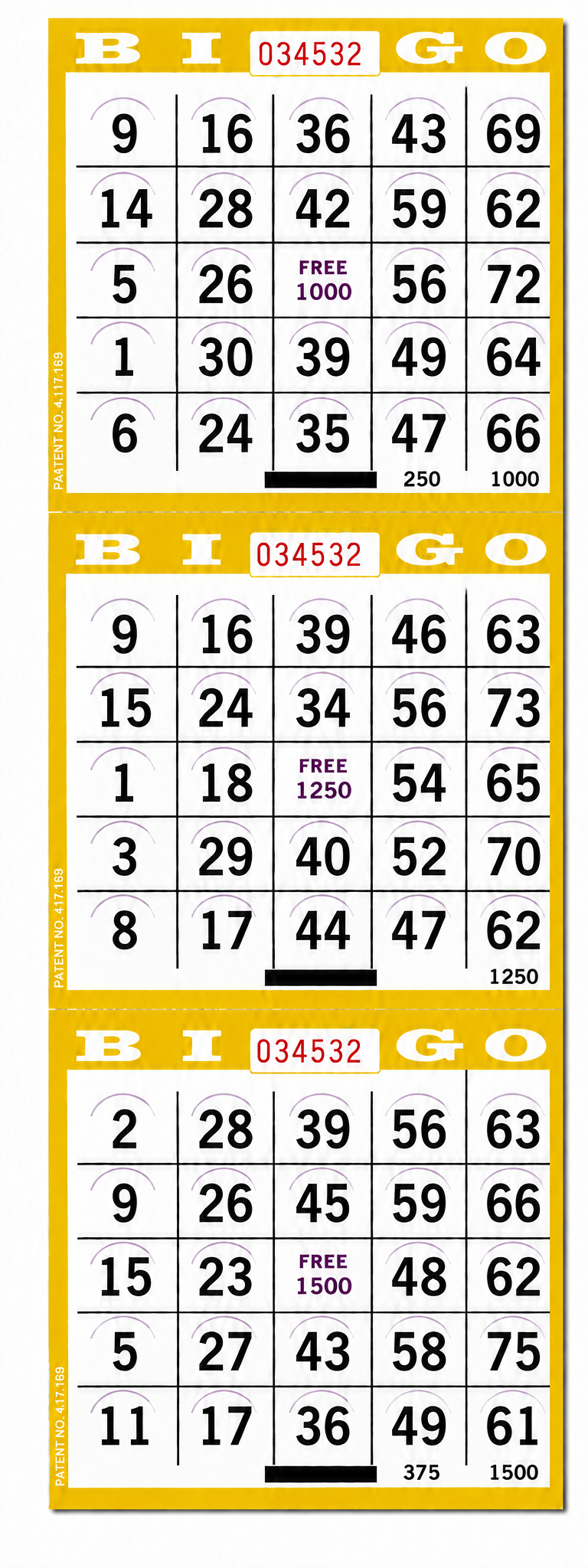 3 On Yellow Pushout Bingo Cards