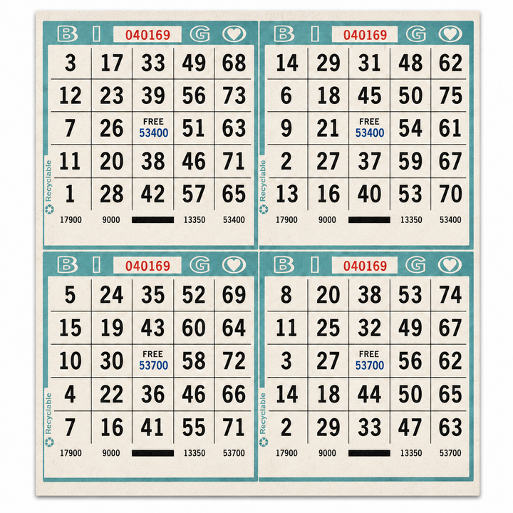 4-Face Square Bingo Paper - Aqua