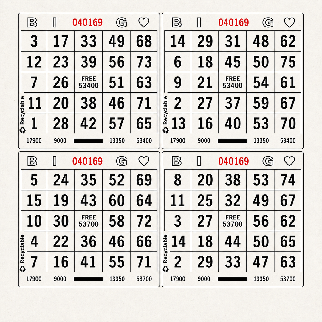 4 Face Square Bingo Paper- White