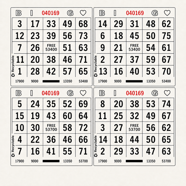 4 Face Square Bingo Paper- White