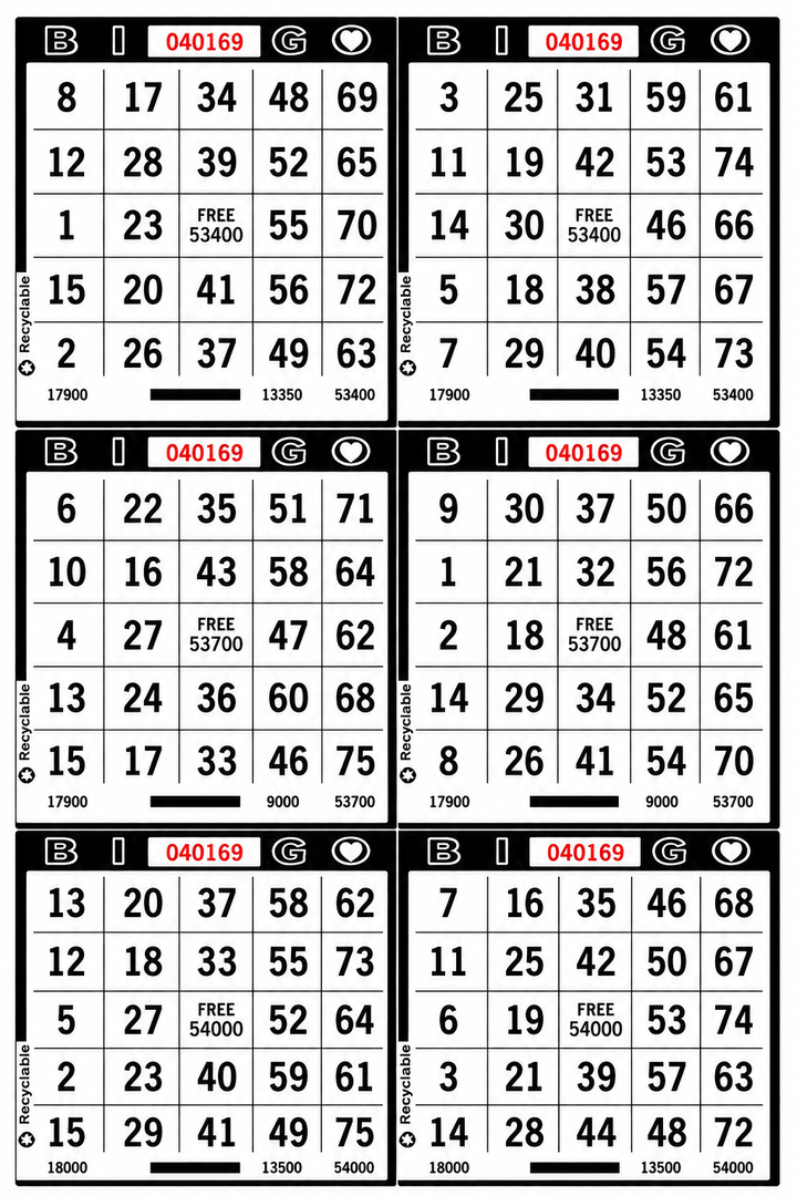 6-Face Vertical Bingo Paper - black