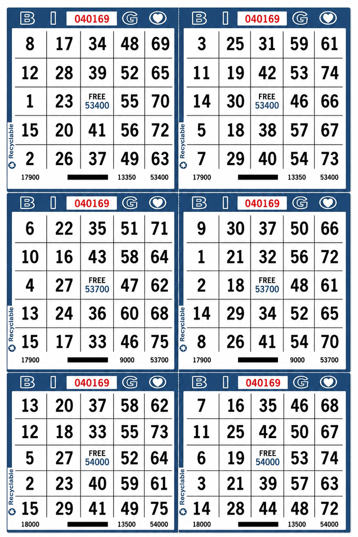 6-Face Vertical Bingo Paper - blue