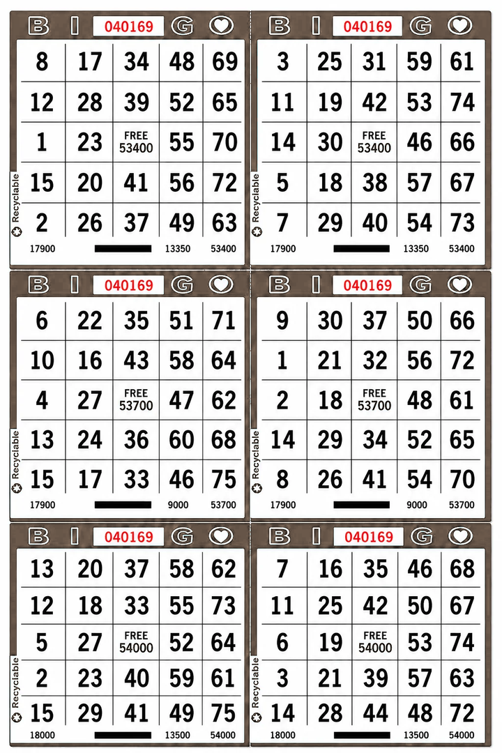 6-Face Vertical Bingo Paper - brown