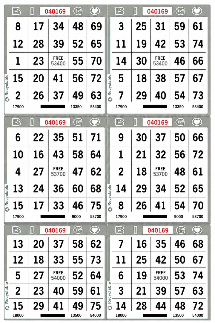 6-Face Vertical Bingo Paper - grey
