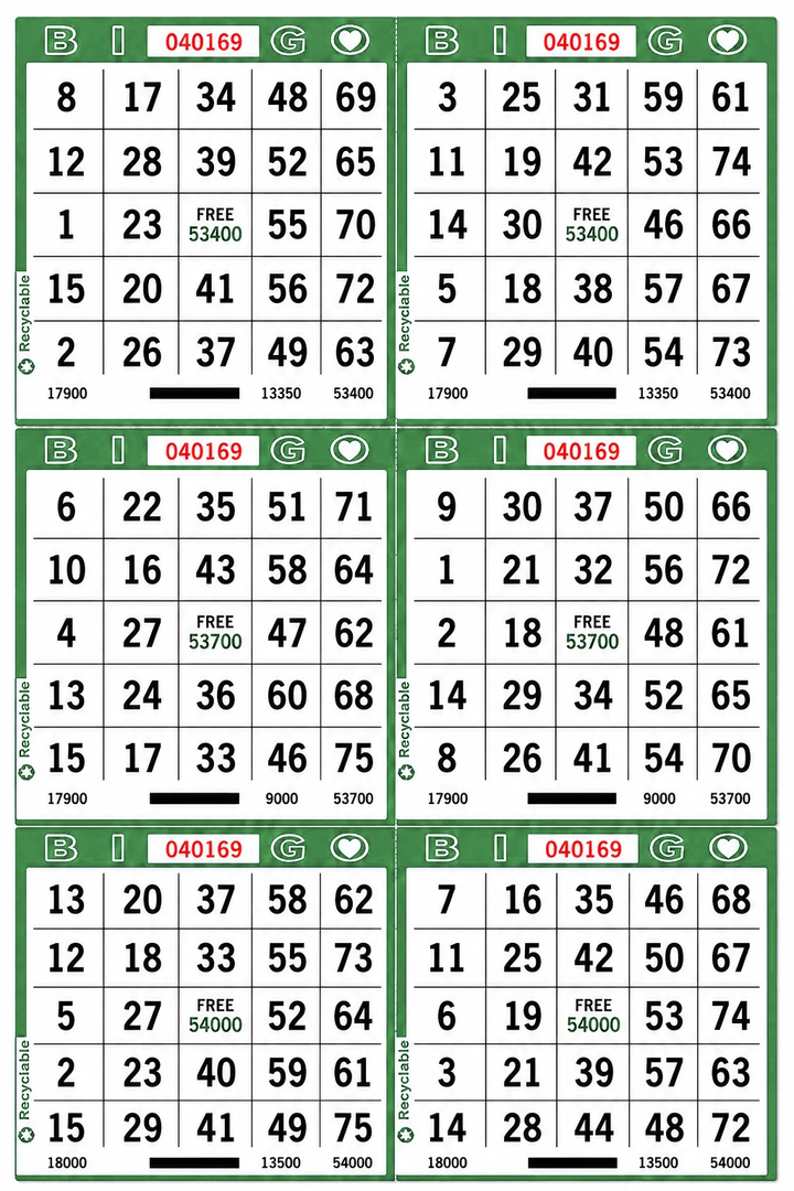 6-Face Vertical Bingo Paper - green