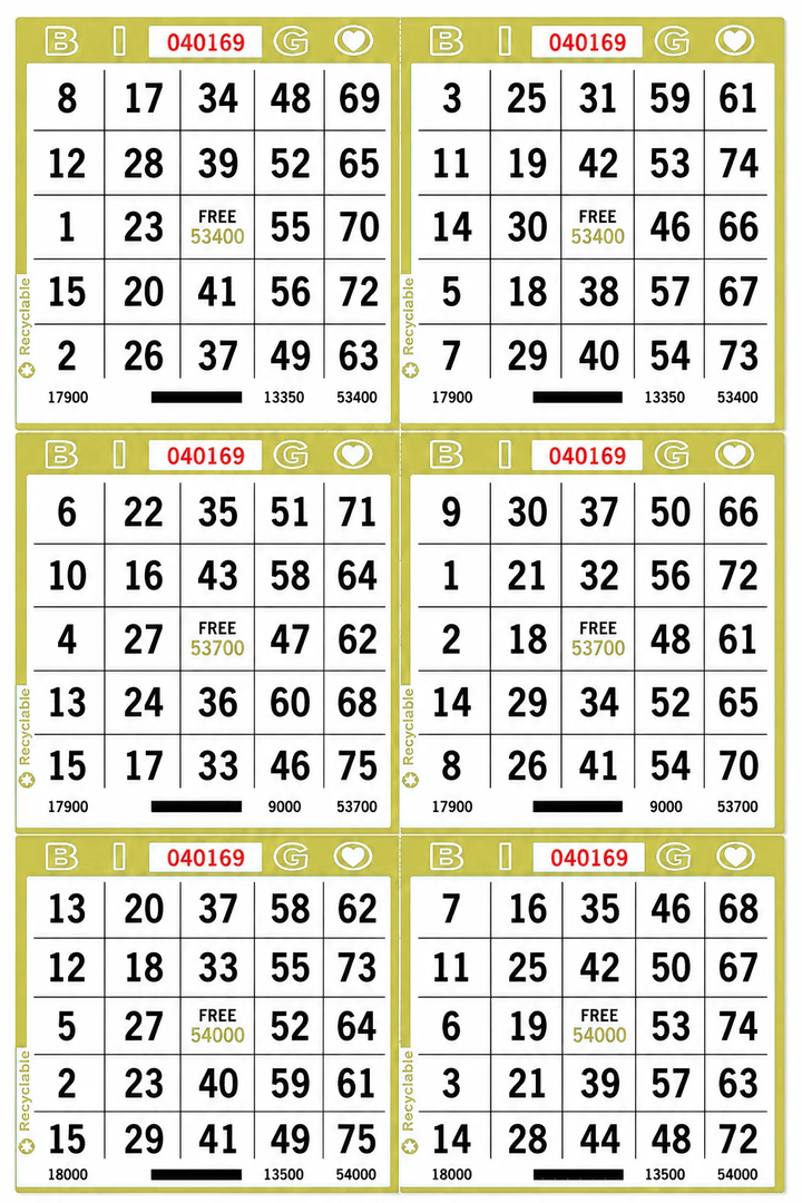 6-Face Vertical Bingo Paper - lime
