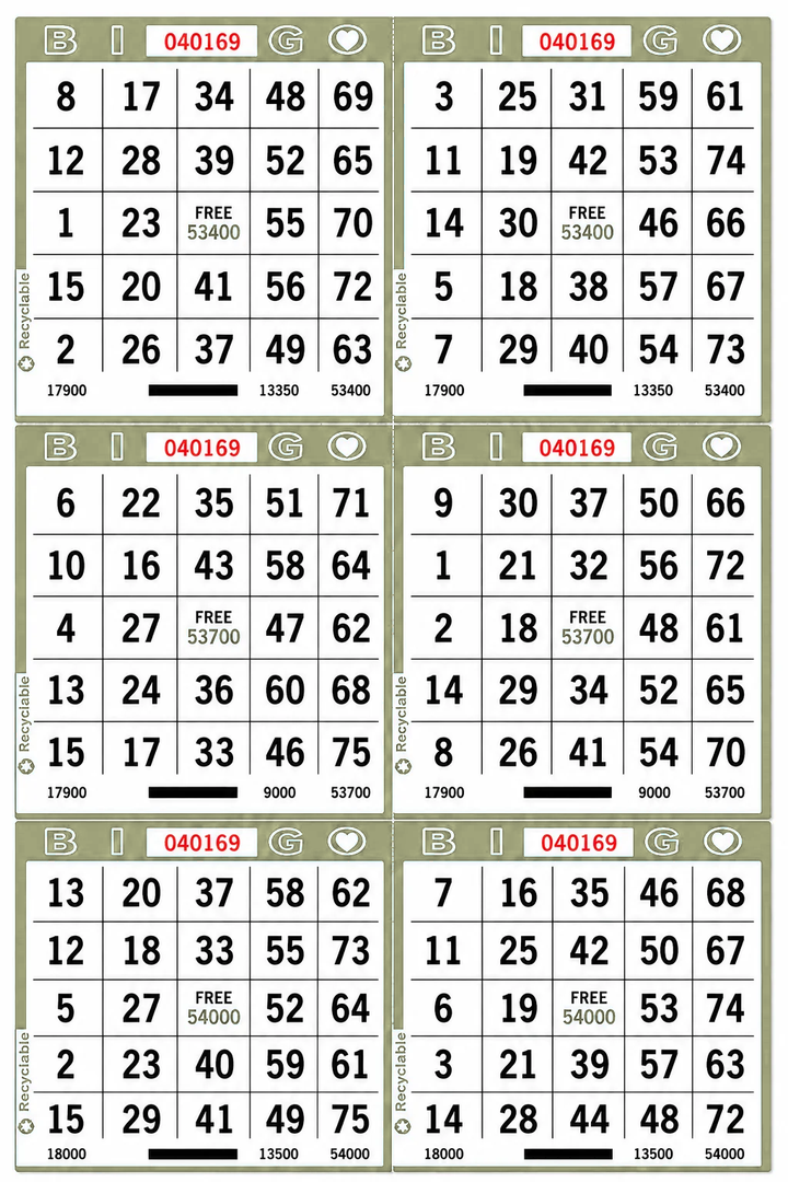 6-Face Vertical Bingo Paper - olive