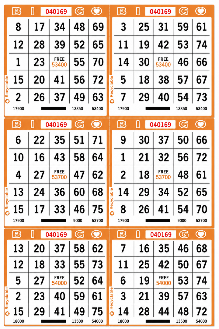 6-Face Vertical Bingo Paper - orange