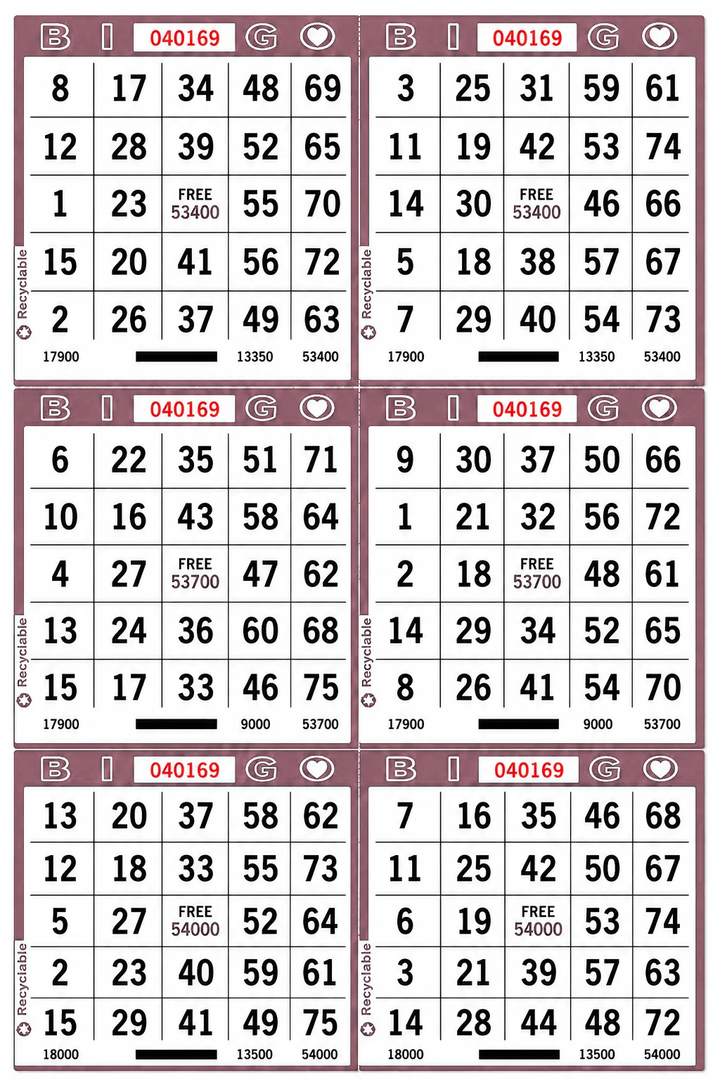 6-Face Vertical Bingo Paper - purple