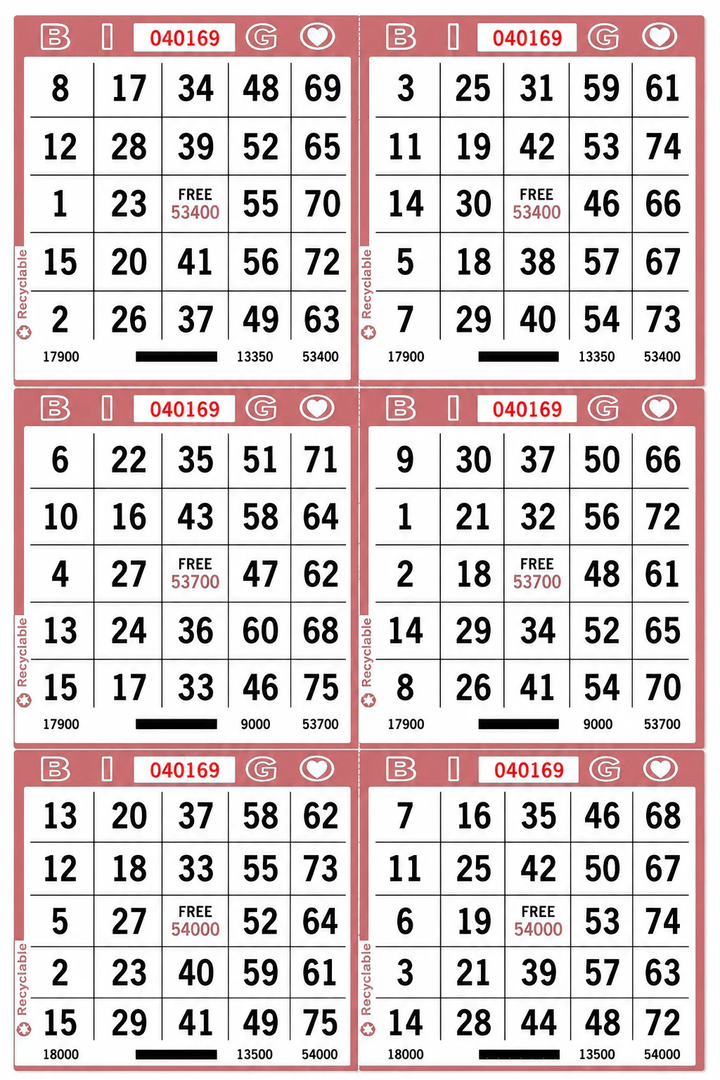 6-Face Vertical Bingo Paper - red