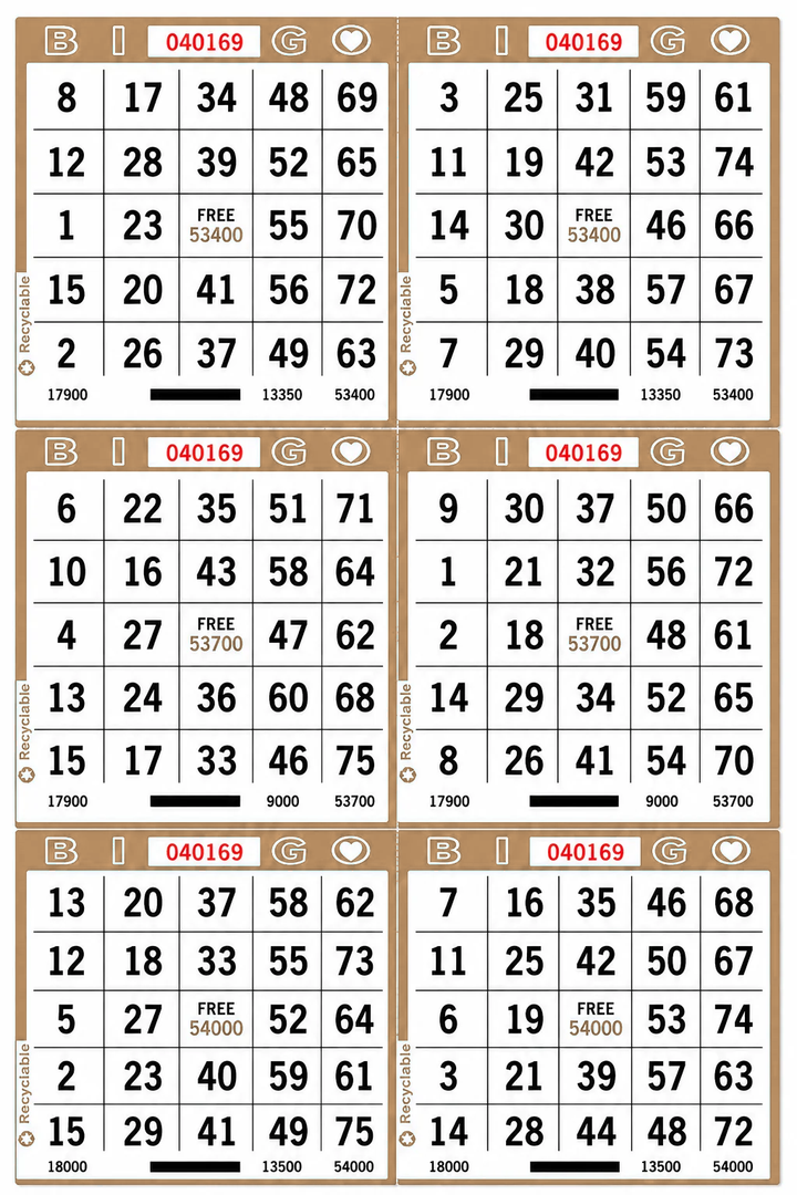 6-Face Vertical Bingo Paper - tan