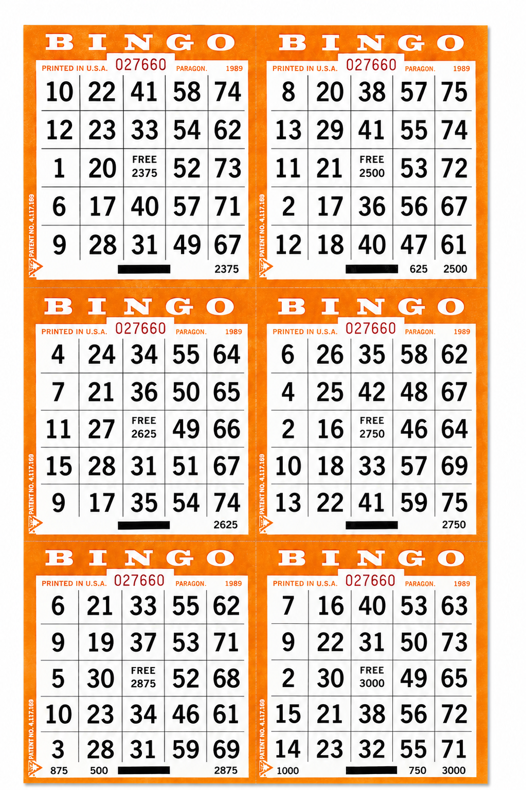 6-Face Vertical Bingo Paper