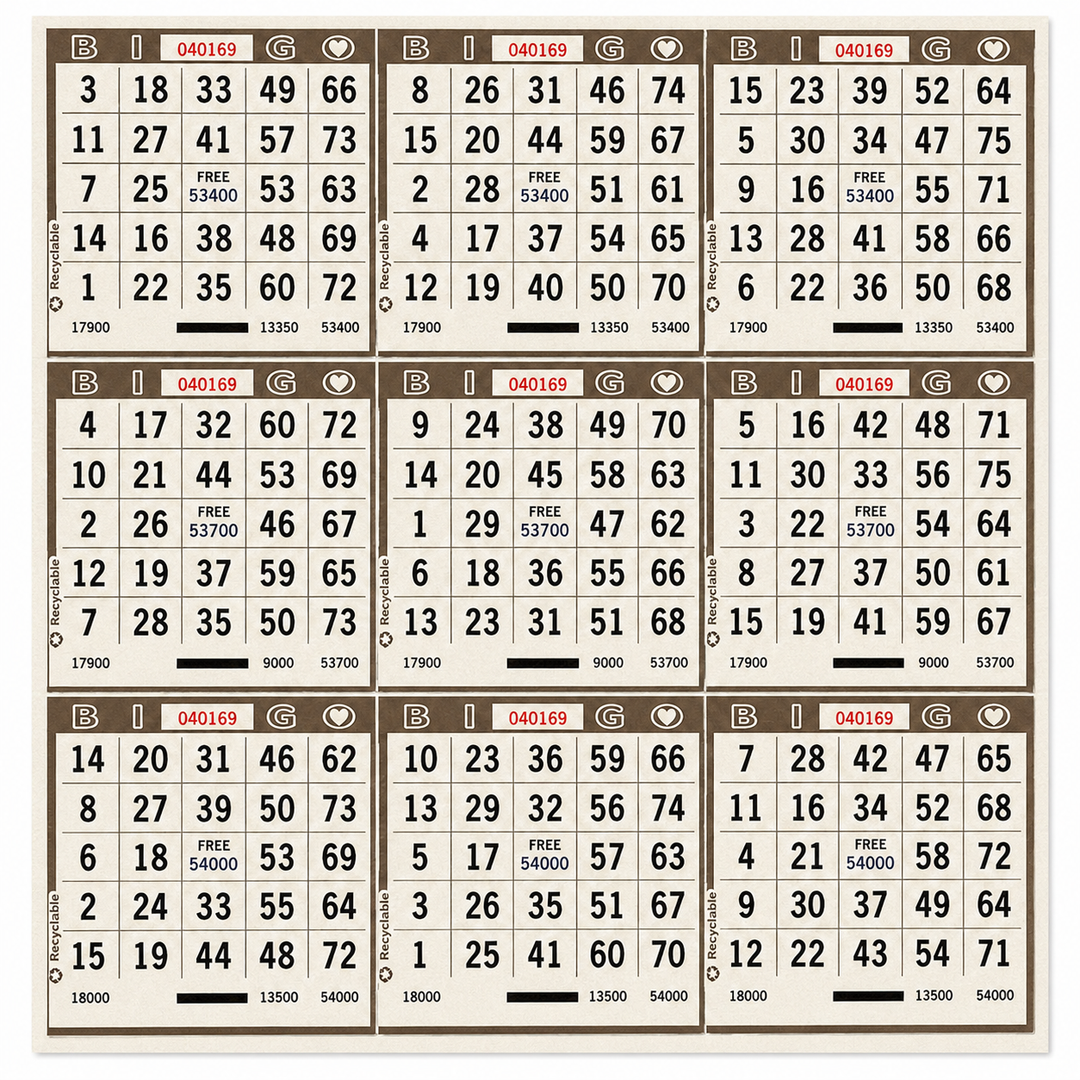9 On Bingo Paper Brown
