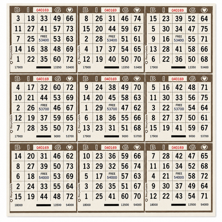 9 On Bingo Paper Brown