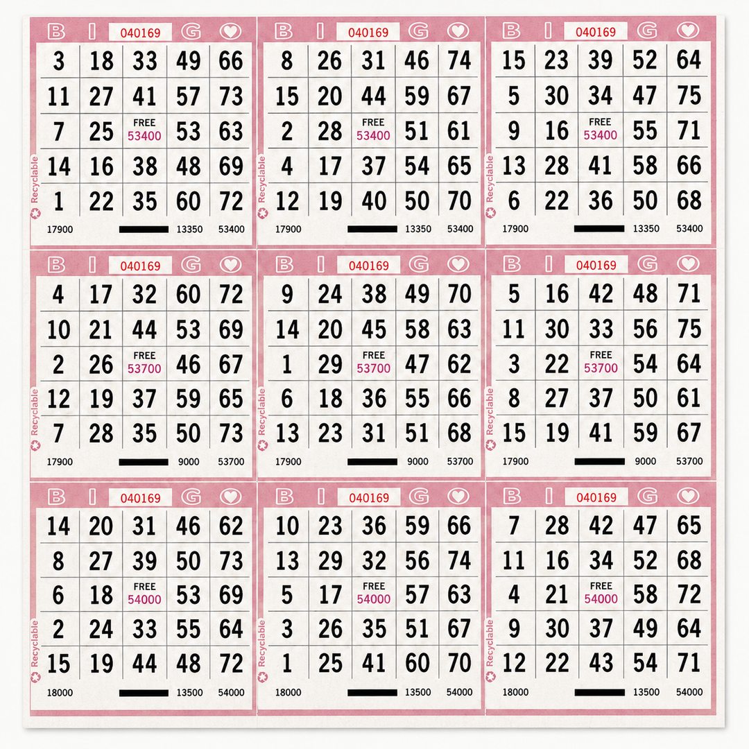 9 On Bingo Paper Pink