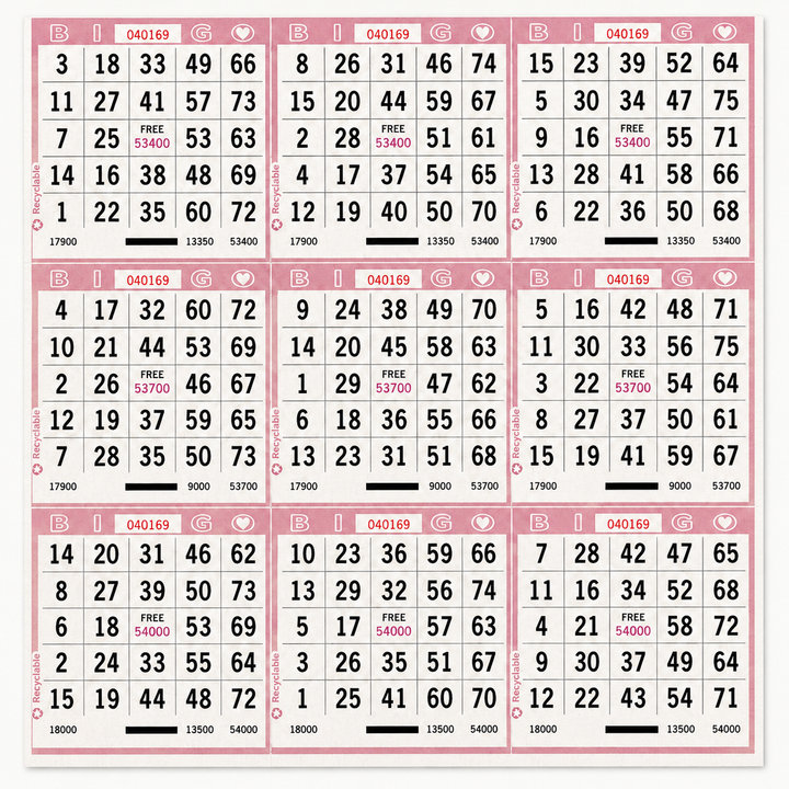 9 On Bingo Paper Pink