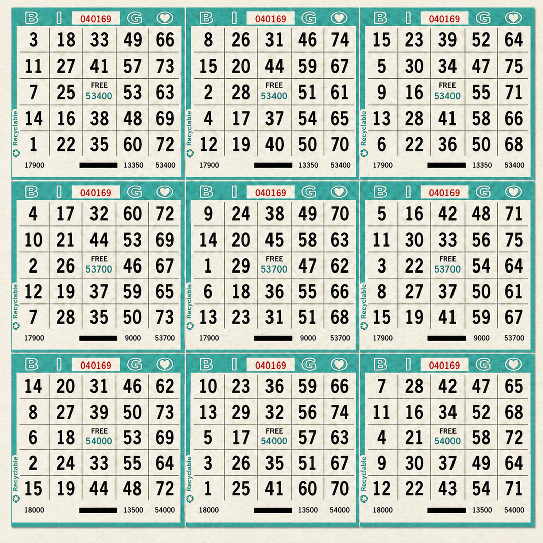 9 On Bingo Paper Aqua