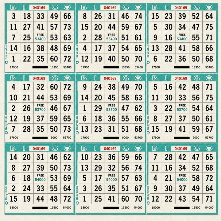 9 On Bingo Paper Aqua