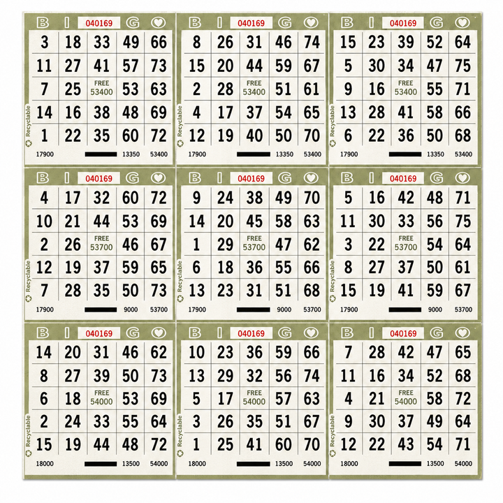 9 On Bingo Paper Olive