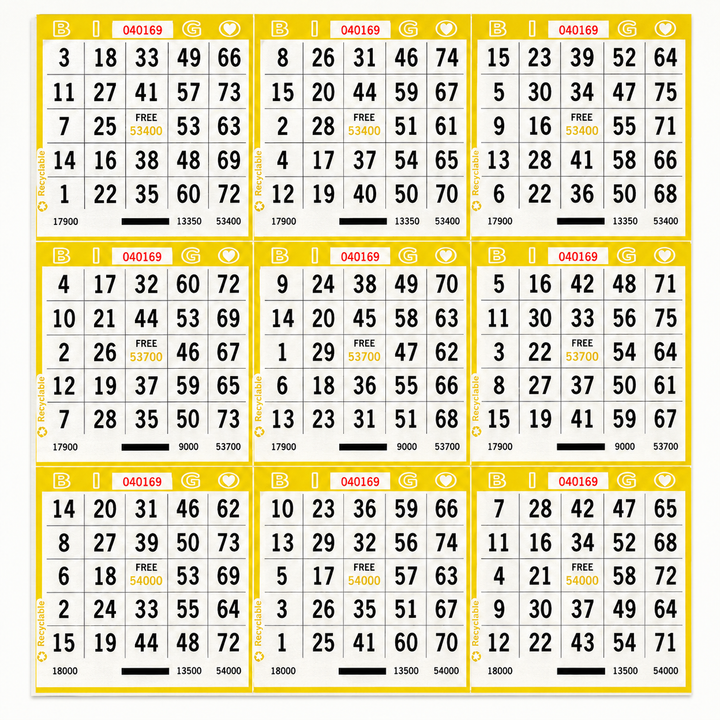9 On Bingo Paper Yellow
